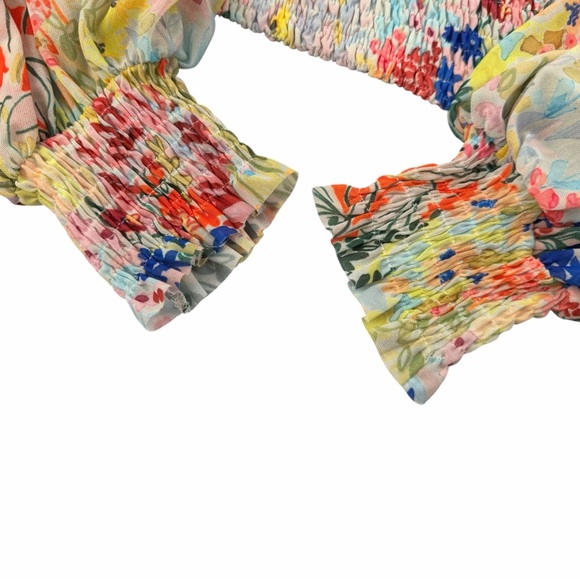 Anthropologie Women's Rouen Yellow Floral Motif Smocked Blouson Top Size Small - Picture 6 of 10